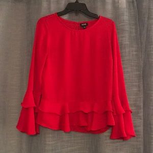 Red a.n.a blouse with ruffle trim and sleeves